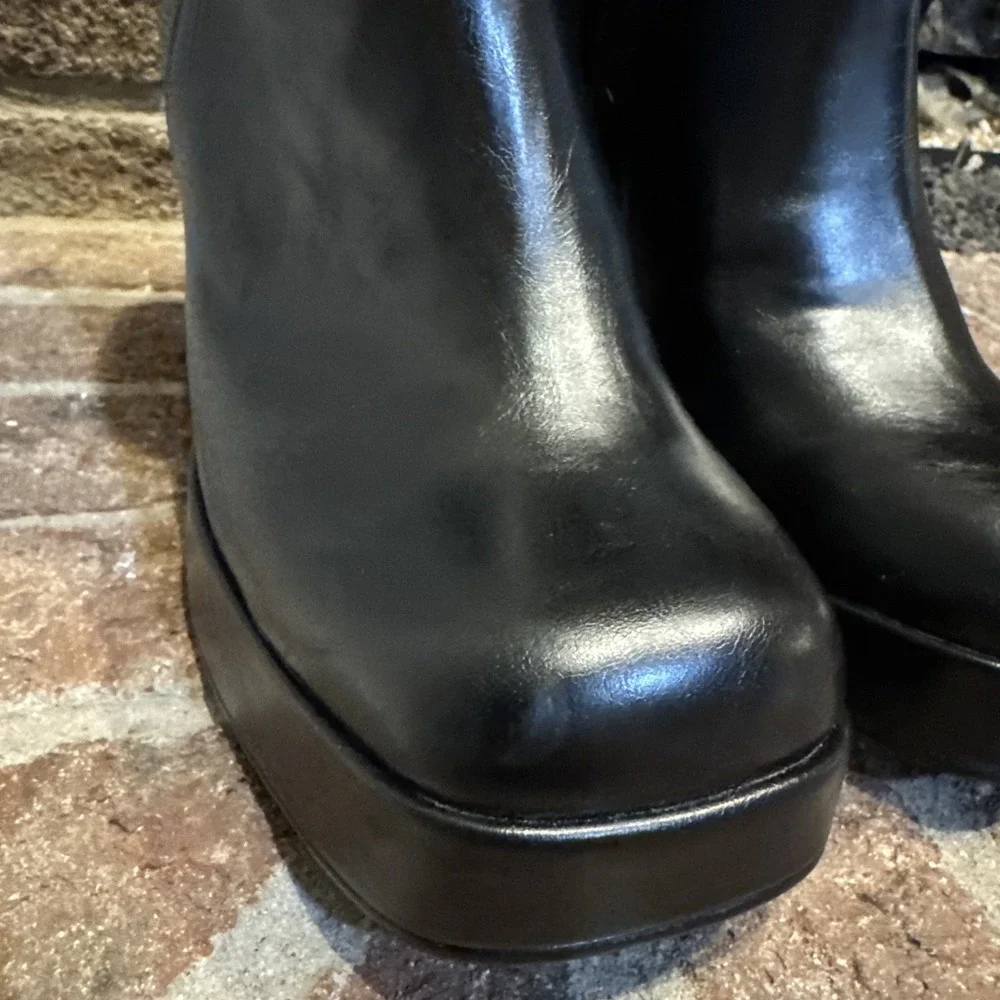 Steve Madden Izabelle Black Square Toe Platform Block Heel Ankle Boots Sz 6.5